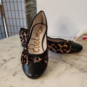 Sam Edelman Leopard-Print Flats with Black Cap Toe Sz 8.5